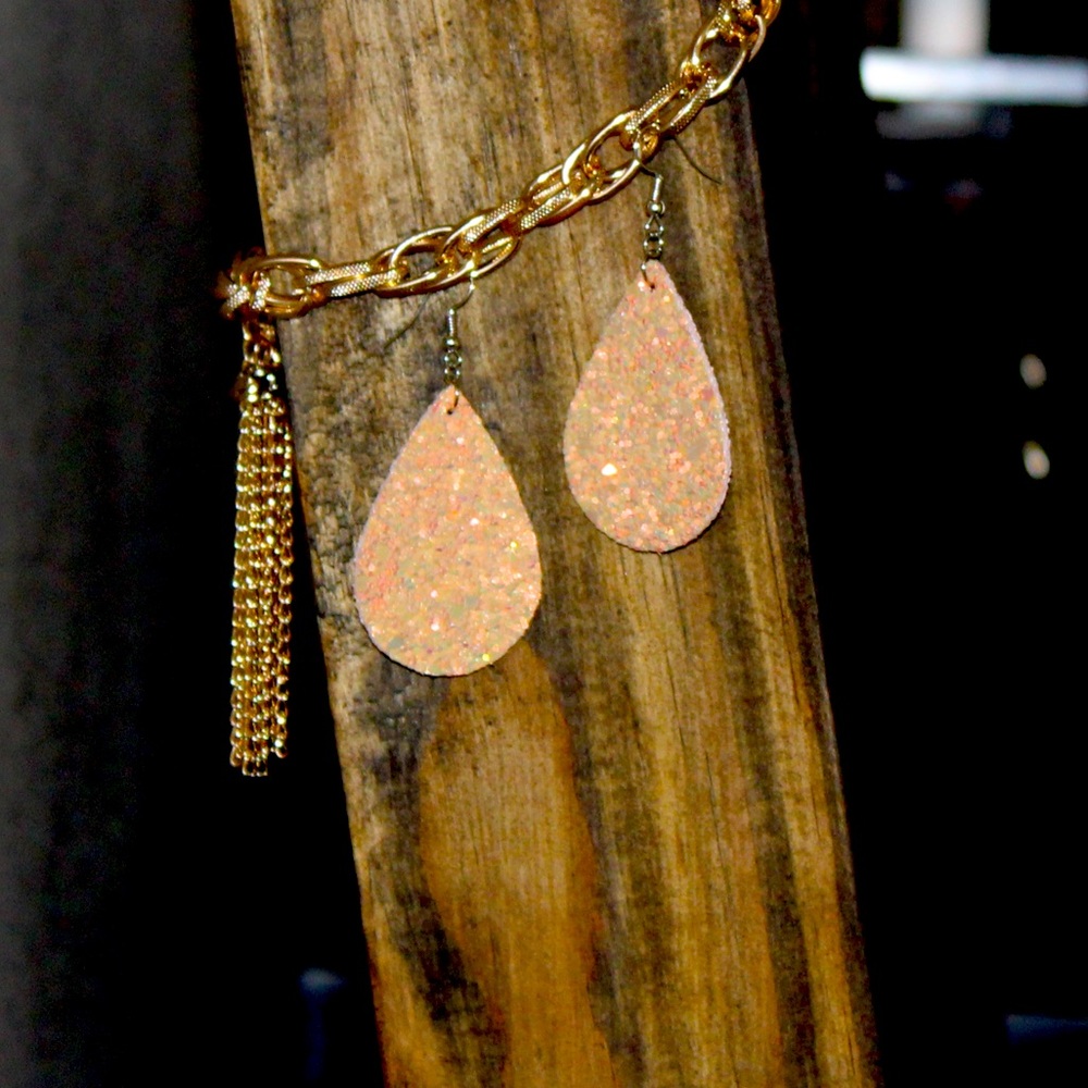 Rose Gold/Peach Sequin Teardrop Dangle